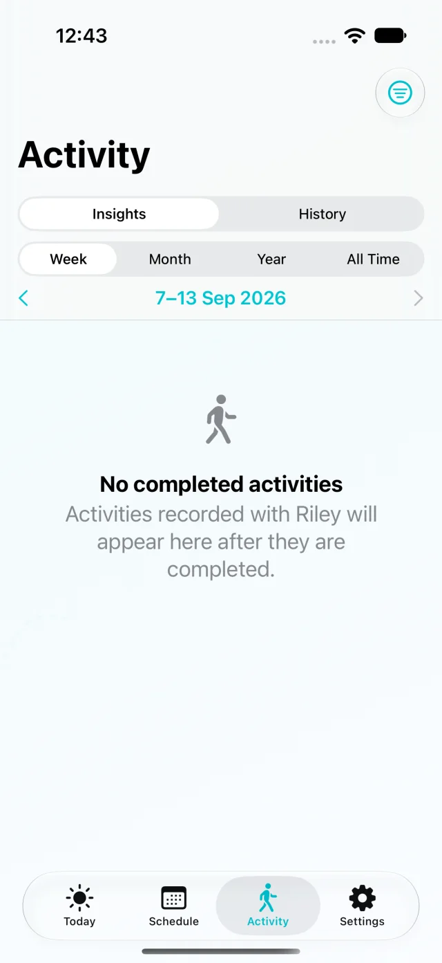 Riley Activity screen showing recorded walks